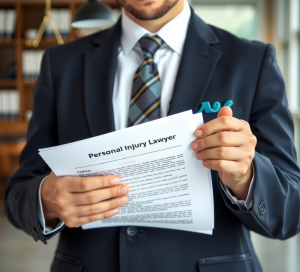 A personal injury lawyer holding legal documents, offering support and guidance.