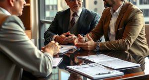 A personal injury lawyer offering legal consultation to a client