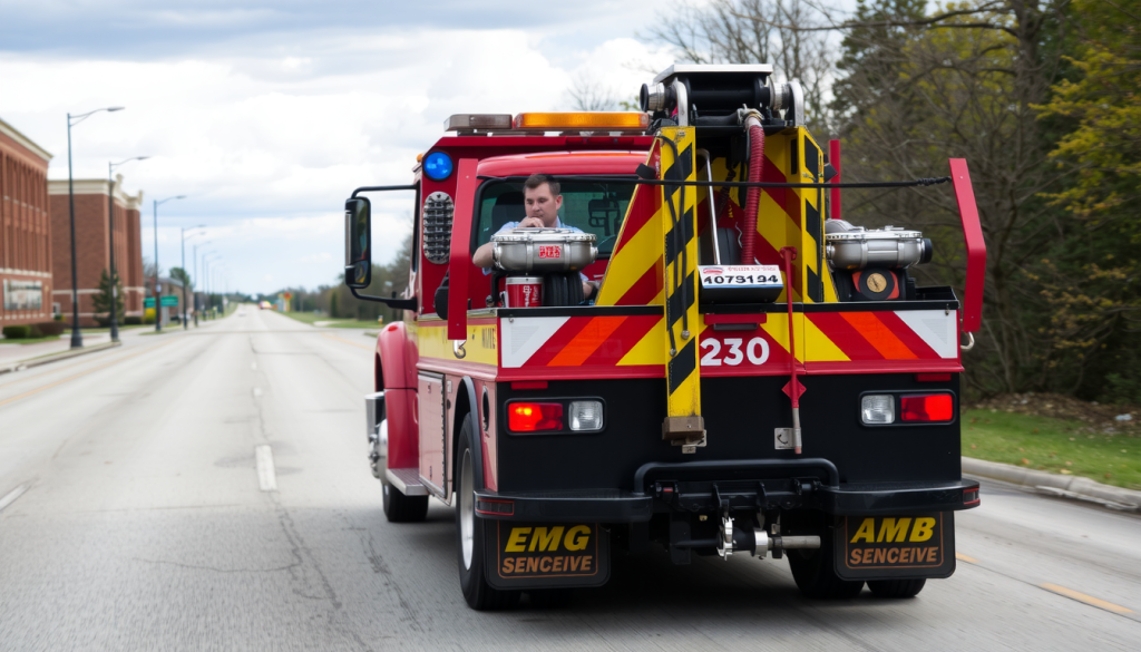 tow truck on a road in Illinois