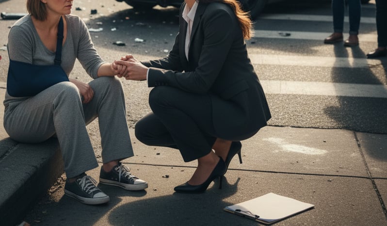 Lawyer helping an injured pedestrian with a legal claim